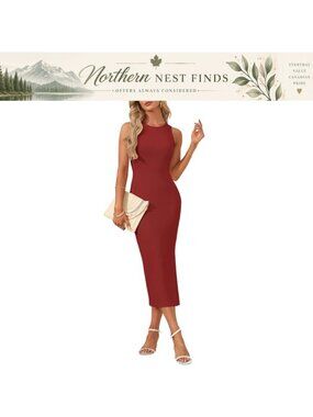 Women's Sleeveless Ribbed Knit Bodycon Midi Dress with Slit